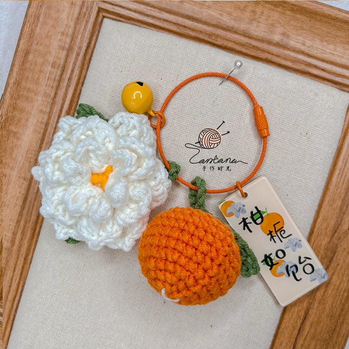 Citrus Gardenia Crochet Keychain Kit - Hand-Woven Wool Pendant for DIY Gifts