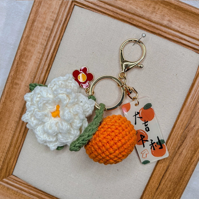 Citrus Gardenia Keychain Crochet Material Package Small Pendant Good Life DIY Wool Hand-Woven Gift