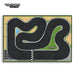 The Turbo Remote Control Drift Car Track by Lacatang Shop features a rectangular mat with winding paths, green grass areas, a swimming pool-shaped blue section, and a checkered starting line for an enhanced racing experience. Suitable for all ages.