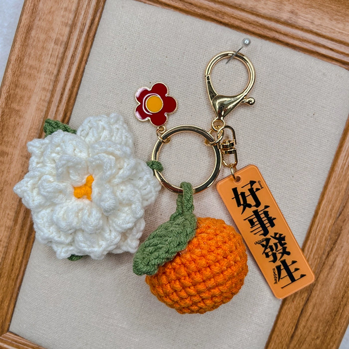 Citrus Gardenia Keychain Crochet Material Package Small Pendant Good Life DIY Wool Hand-Woven Gift