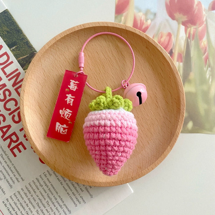 Crocheted Berry Keychain Pendant - Tipsy Strawberry Design with Customization Options