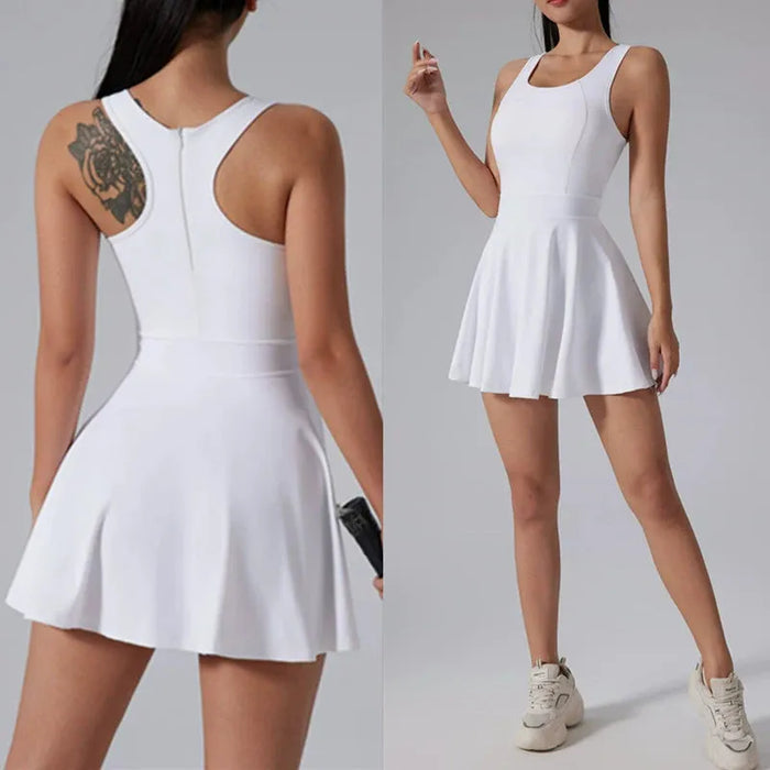 Summer Women's Quick-Drying Sports Dress Tennis Skirt Badminton Skirt Running Tennis Suit One-Piece Exercise Skirt Sleeveless