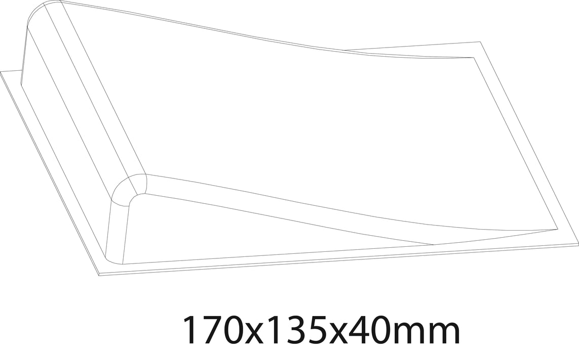 A Lacatang Shop line drawing of a 3D wedge-shaped object, with dimensions 170x135x40 mm, highlights its versatile design for simulating the dynamic curves of a Turbo Drift Remote Control Car Track for Big and Small Scenes.