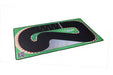 Enjoy an electrifying drift at home with the Turbo Drift Remote Control Car Track for Big and Small Scenes by Lacatang Shop, featuring a black track on green with white-striped borders, parking spaces, and a QR code. Perfect for your racetrack play mat!.