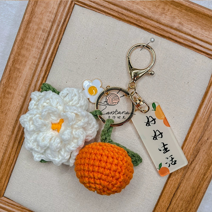 Citrus Gardenia Keychain Crochet Material Package Small Pendant Good Life DIY Wool Hand-Woven Gift