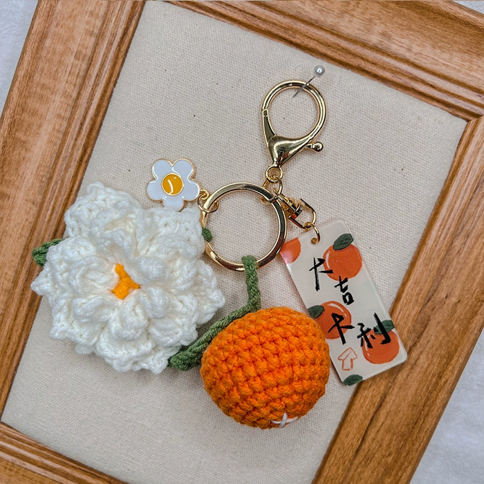 Citrus Gardenia Keychain Crochet Material Package Small Pendant Good Life DIY Wool Hand-Woven Gift