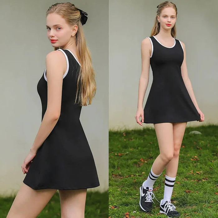 Summer Women's Quick-Drying Sports Dress Tennis Skirt Badminton Skirt Running Tennis Suit One-Piece Exercise Skirt Sleeveless