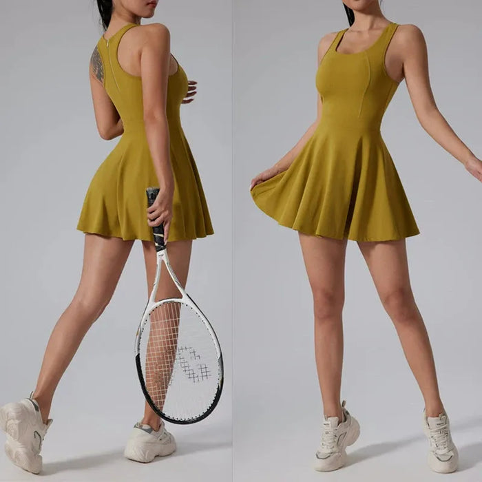 Summer Women's Quick-Drying Sports Dress Tennis Skirt Badminton Skirt Running Tennis Suit One-Piece Exercise Skirt Sleeveless