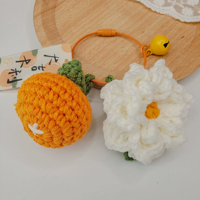 Citrus Gardenia Crochet Keychain Kit - Hand-Woven Wool Pendant for DIY Gifts