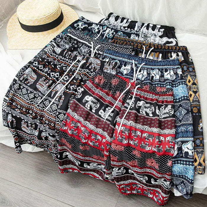 Beach Shorts For Women Men Summer Boho Festival Elephant Pattern Short Pants Baggy Hippie Bohemian Travel Clothes M8I9