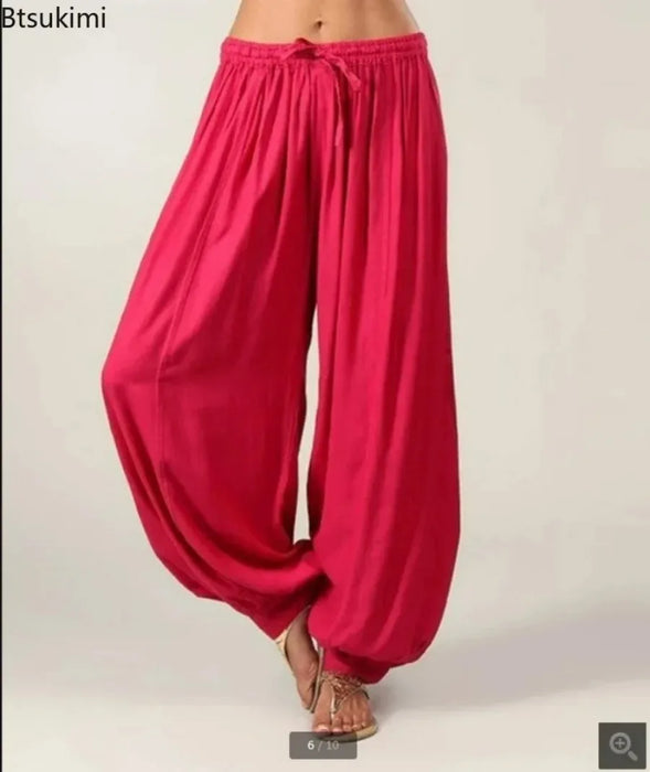 2024 Women's Spring Summer Lantern Pants Trousers Solid Loose Pleated Drawstring Casual Ankle Sports Pants Female Baggy Pants 2024 Women's Spring Summer Lantern Pants Trousers Solid Loose Pleated   Lacatang Shop Lacatang Shop 