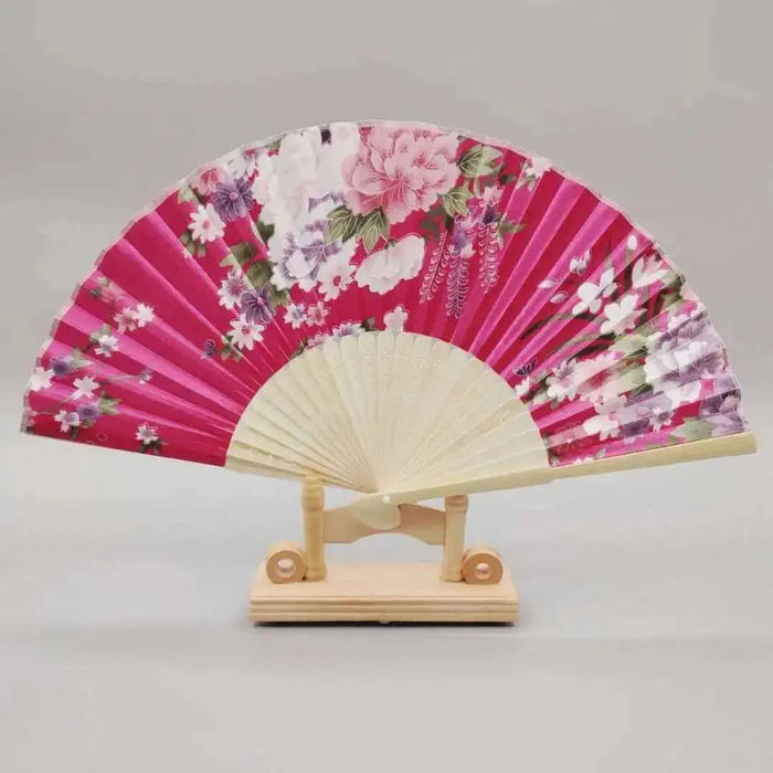 Elegant Handcrafted Foldable Cloth Fans with Bamboo Ribs - Floral Design for Weddings, Parties, and Performance Decor Elegant Handcrafted Foldable Cloth Fans with Bamboo Ribs - Floral   Lacatang Shop Lacatang Shop 