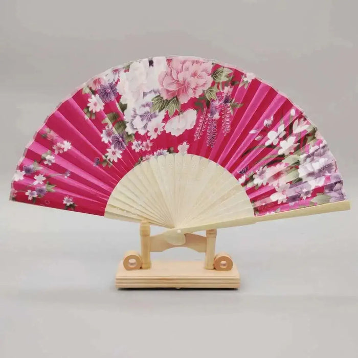 Elegant Bamboo Bone Cloth Hand Fans with Floral Print for Weddings, Parties, and Dance Performances