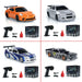 A grid showcasing four sets of 2.4G RC Drift Cars from Lacatang Shop, featuring high-speed mini racing cars with four-wheel drive. The set includes an orange sports car, a silver car, a blue and white striped car, and a black zebra-patterned car. Each set comes equipped with a remote control, a charging kit, and is packaged in a box labeled "Drift.