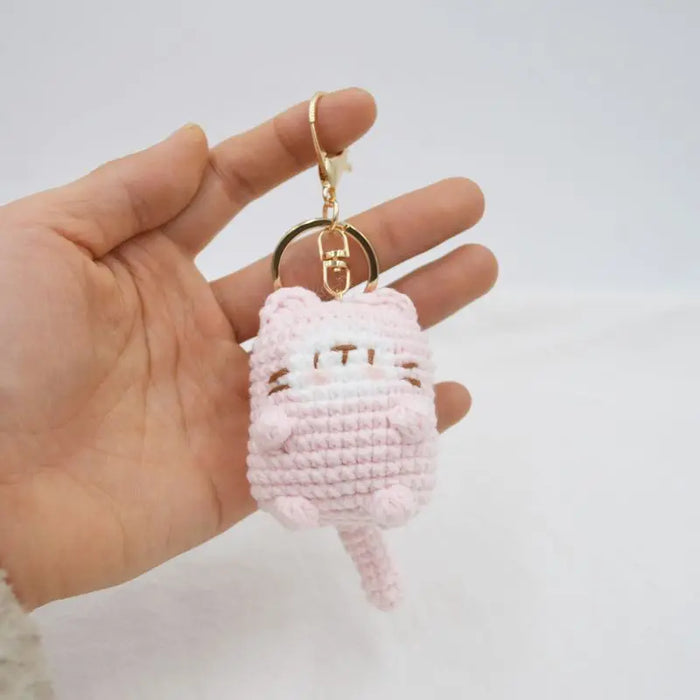 Adorable Knitted Cat Keychains - Kawaii Crochet Cat Doll Keyrings for Bags and Car Keys