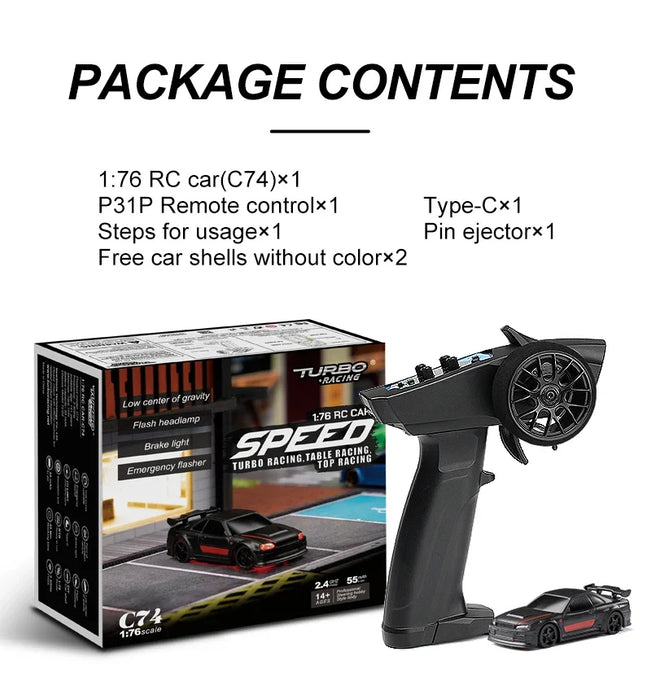 Turbo Racing 1:76 C64 C73 C72 C71 C74 Drift RC Car With Gyro Radio Full Proportional Remote Control Toys RTR Kit