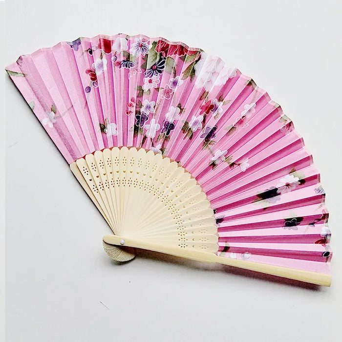 Elegant Floral Bamboo Hand Fan - Foldable Cloth Decoration for Weddings, Parties, and Dance Performances