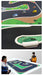 Three images of the LDARC V64 1/64 Scale Mini RC Car Racing Track Mat by Lacatang Shop. Top: miniature cars on a winding track. Middle: close-up of the fabric edge. Bottom: two kids playing with remote-controlled cars on the 2400mm x 1200mm track layout.