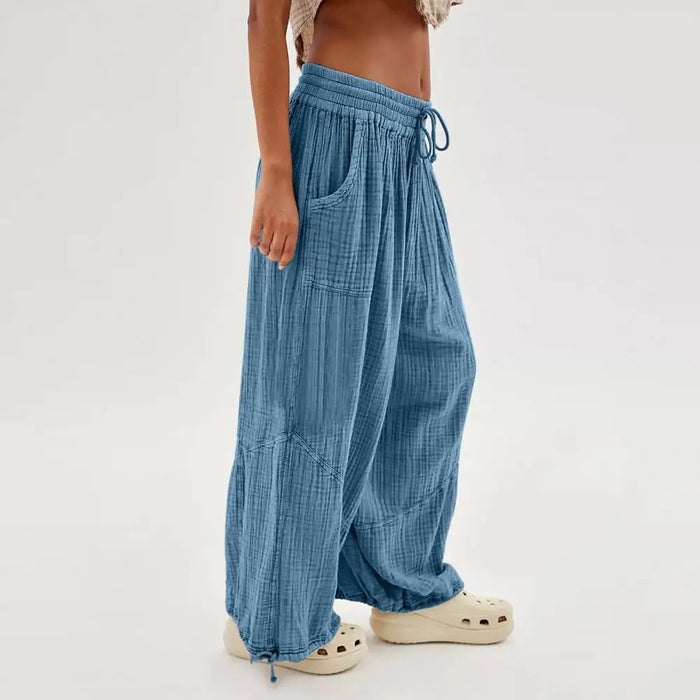 Women's Pants Harem Pants Wide-leg Trousers Drawstring Elastic Waistband Loose With Pocket Women's Pants Harem Pants Wide-leg Trousers Drawstring Elastic   Lacatang Shop Lacatang Shop 