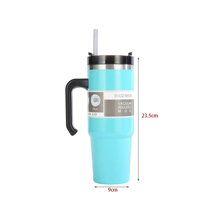 30/oz Stainless Steel Vacuum Insulated Tumbler with Lid Thermal Coffee Car Cup Travel Mug Medium capacitywith Handle Straw Mug