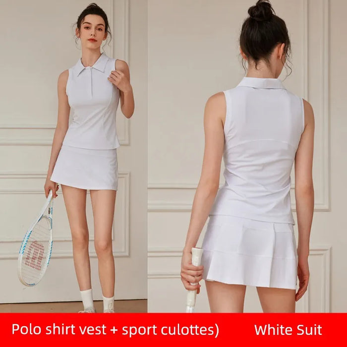 Summer Women's Quick-Drying Sports Dress Tennis Skirt Badminton Skirt Running Tennis Suit One-Piece Exercise Skirt Sleeveless