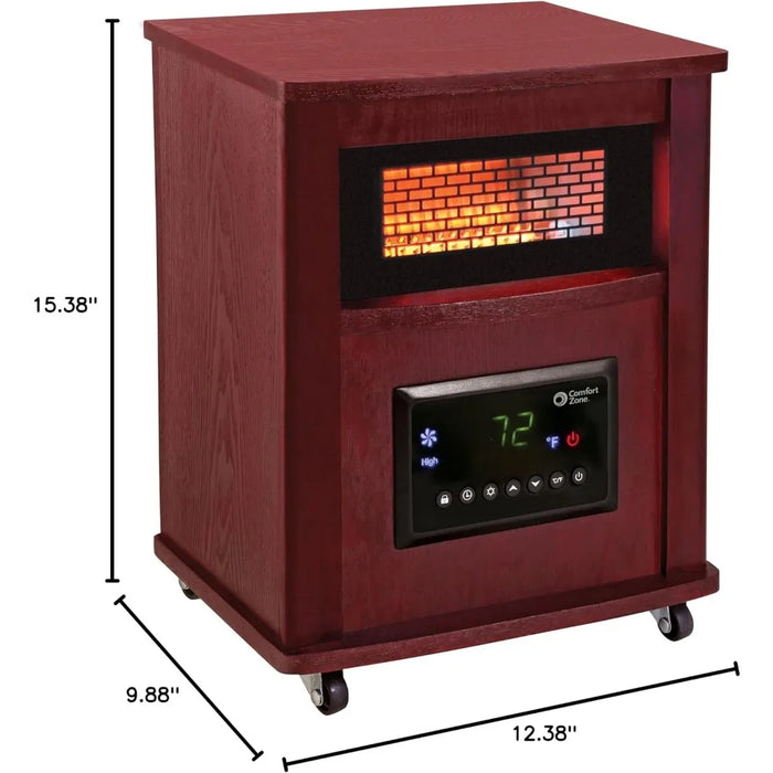 1500W 16” Electric Infrared Quartz Wood Cabinet Space Heater ，Adjustable Thermostat with， Digital Display, Overheat Protection