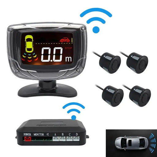 Wireless Car Parking Sensor Set LCD Display 4 Radar Probe 65dB Buzzer Alarm Backup Reversing Parktronic Monitor Detector System Wireless Car Parking Sensor Set with LCD, 4 Probes & Buzzer Alarm  Lacatang Shop Lacatang Shop 