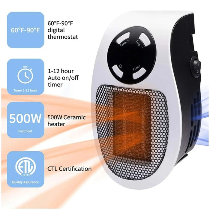 ABKJ-Ultra Air Heater, 2025 Upgraded Plug In Heater, Ultra Air Heater With Adjustable Thermostat Time And Led Display EU Plug