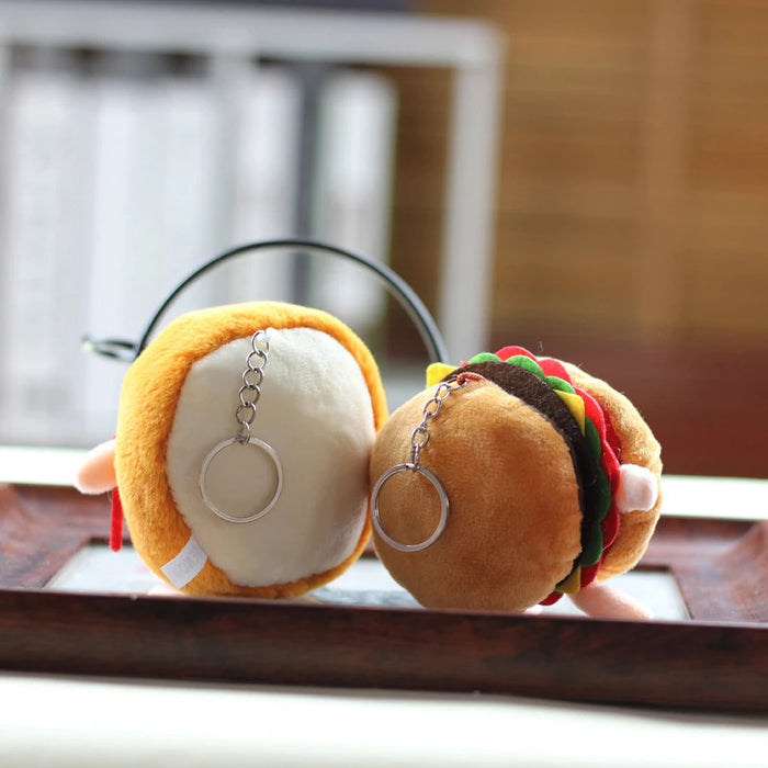 Cute Cartoon Food Plush Keychain - Hamburg, Hot Dog, Fries & Drumsticks Bag Charm for Girls