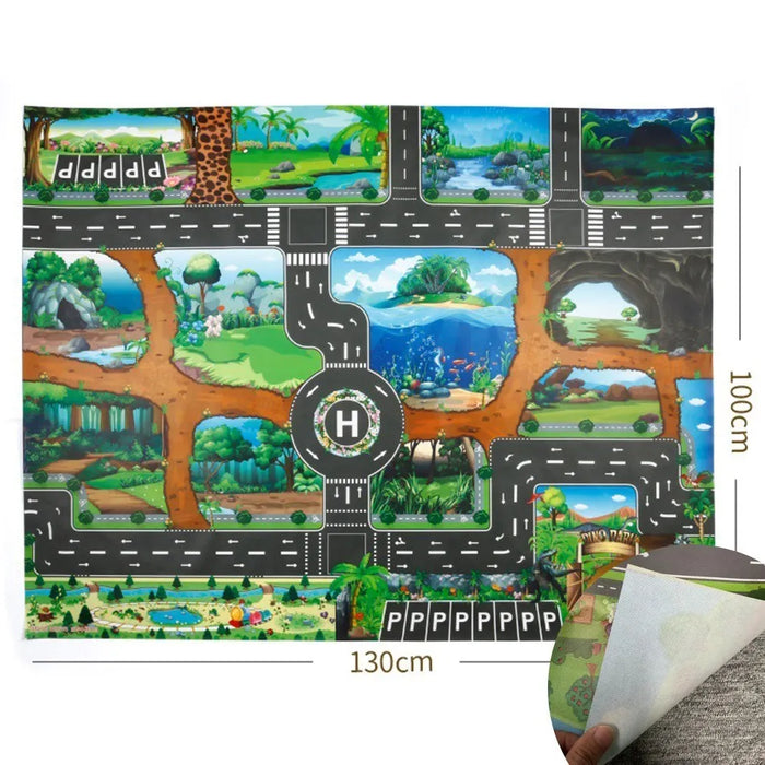 Kids Waterproof Playmat - Portable Dinosaur and Farm Road Activity Carpet for Toddlers, Non-Toxic Educational Crawling Mat