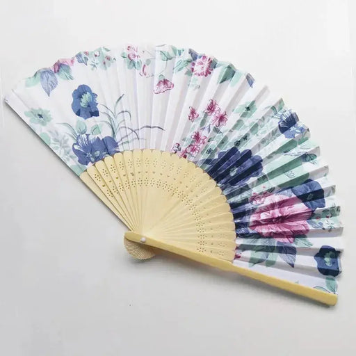 Elegant Floral Bamboo Hand Fan - Foldable Cloth Decoration for Weddings, Parties, and Dance Performances Elegant Floral Bamboo Hand Fan - Foldable Cloth Decoration for   Lacatang Shop Lacatang Shop 