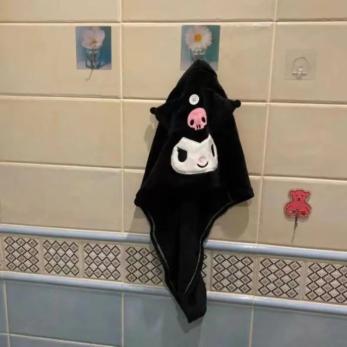 Kawaii Kuromi Plush Hair Drying Cap - Cute Anime Water Absorbent Head Towel for Girls Gift