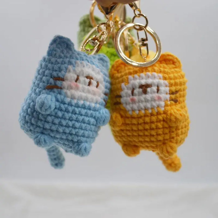 Cute Cat Crochet Keychains Knitting Cartoon Cat Doll Keyrings For Car Keys Kawaii Small Cat Knitted Keychain For Bag Pendant New