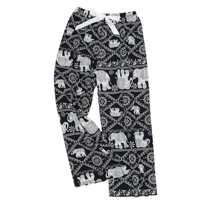 Women'S Elephant Print Wide Leg Ankle-Length Pants Spring And Summer Beach Drawstringloose Fit Females Trousers Indie Folk Pants