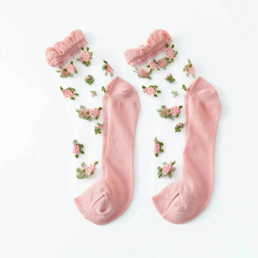 Vintage Floral Lace Ruffle Socks for Women - Kawaii Harajuku Style Ultra-thin Transparent Crystal Silk Crew Socks Vintage Floral Lace Ruffle Socks for Women - Kawaii Harajuku Style   Lacatang Shop Lacatang Shop 