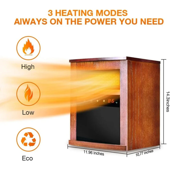 Air Selection Electric Space Heater, 1500W Infrared Heater, with 3 Heating Modes, Thermostat, Remote Control, and 12 Hour Timer