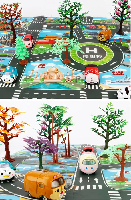 Kids Waterproof Playmat - Portable Dinosaur and Farm Road Activity Carpet for Toddlers, Non-Toxic Educational Crawling Mat