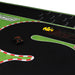 The TURBO RACING 1:76 Remote Control Car Track Set by Lacatang Shop features a black track bordered by red and white stripes. A yellow car and a sleek black car with orange details are ready to race, surrounded by green to mimic grass in this dynamic scene.