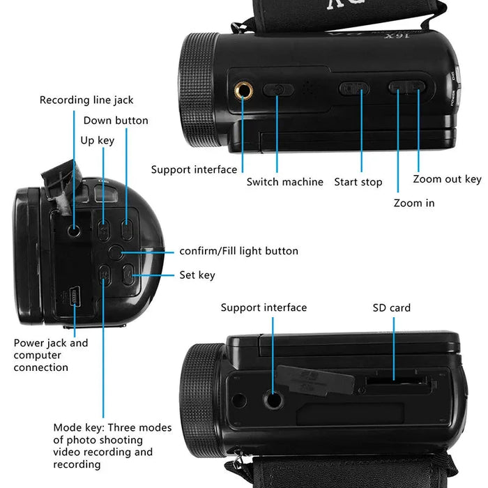 HD 1080P Professional Digital Video Camera With Mic 16 Million Pixels DV Audio Multifunction Anti-shaking Photographic Machine