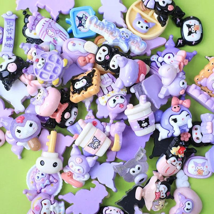 10Pcs Sanrio Accessories Korean Cartoon Kawaii Hellokitty Kuromi Mymelody Resin Diy Decoration Cute Girl Phone Case Headwear - Lacatang Shop