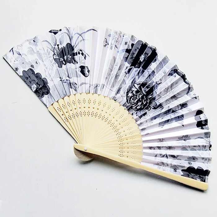 Elegant Floral Folding Hand Fan - Bamboo and Cloth Dance Accessory for Weddings, Parties, and Performances