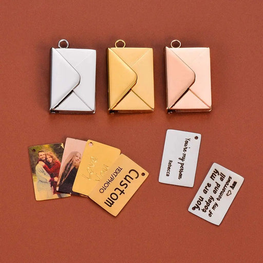 Stainless Steel Customized Letter Envelope Necklace Locket Jewelry Secret Love Note Pendant Engraved Note Photo for Women.