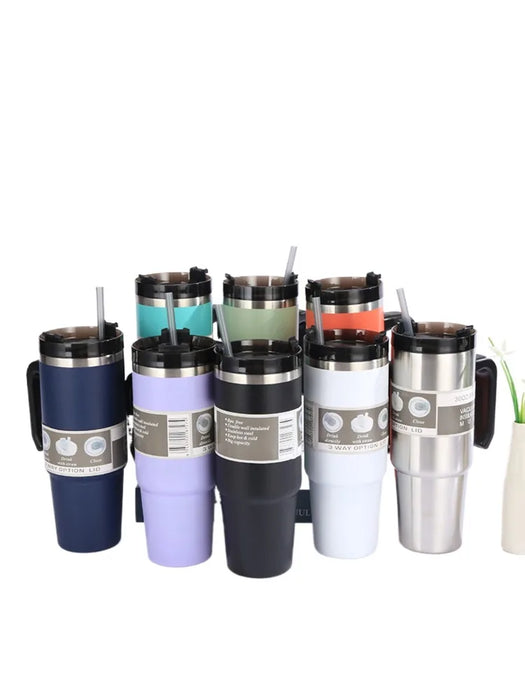 30/oz Stainless Steel Vacuum Insulated Tumbler with Lid Thermal Coffee Car Cup Travel Mug Medium capacitywith Handle Straw Mug