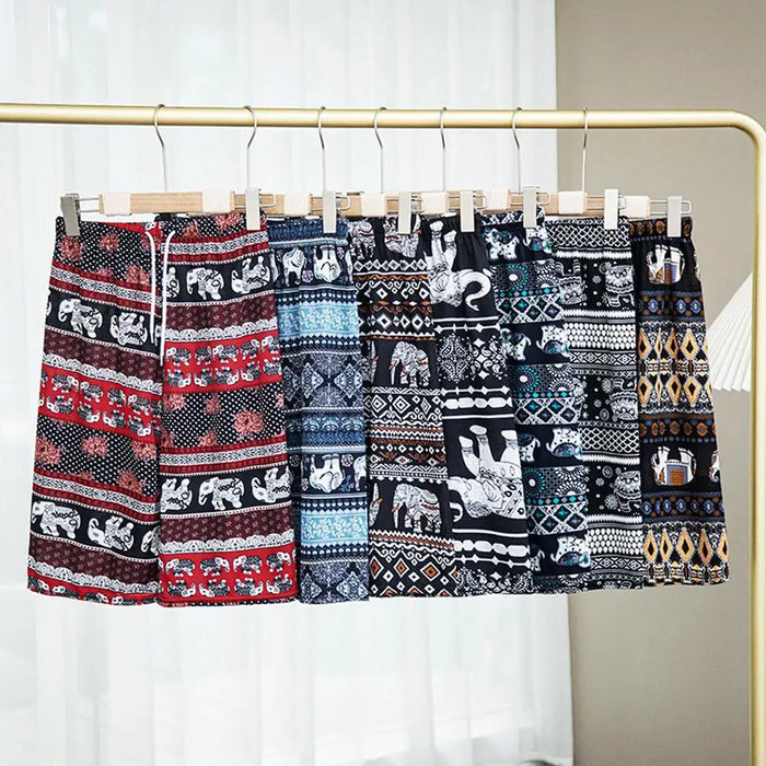 Beach Shorts For Women Men Summer Boho Festival Elephant Pattern Short Pants Baggy Hippie Bohemian Travel Clothes M8I9