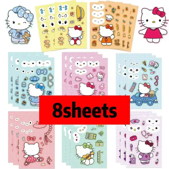 Kawaii Hello Kitty Make-a-Face Jigsaw Sticker Puzzle Set - 8/16 Sheets of Fun Cartoon Assemble Game for Kids Kawaii Hello Kitty Make-a-Face Jigsaw Sticker Puzzle Set - 8/16 Sheets   Lacatang Shop Lacatang Shop 