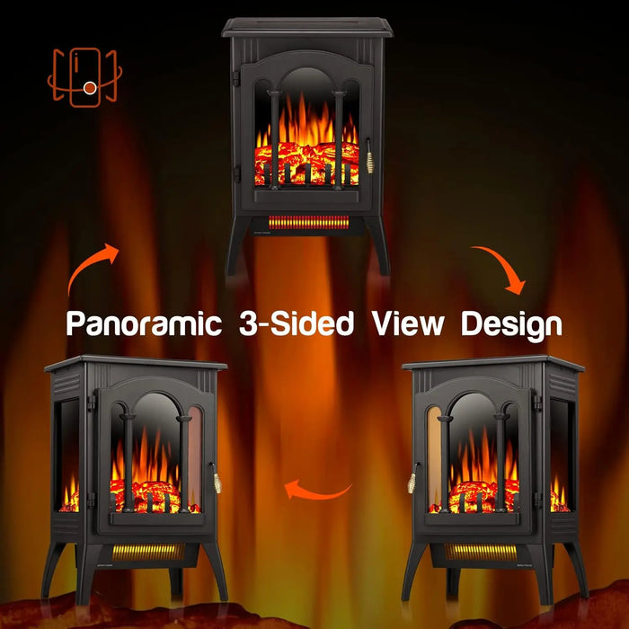 Electric Fireplace Stove, Freestanding Fireplace Heater with Realistic Flame, Indoor Electric Stove Heater