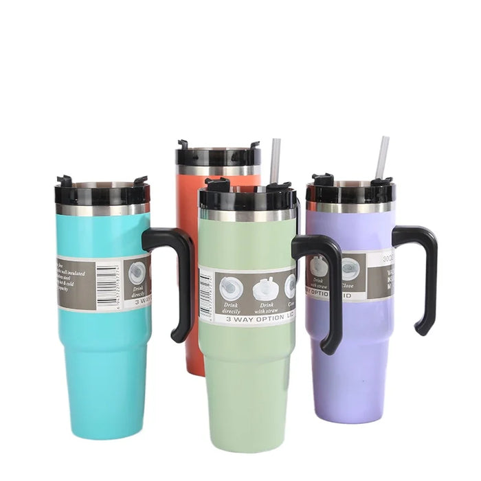 30/oz Stainless Steel Vacuum Insulated Tumbler with Lid Thermal Coffee Car Cup Travel Mug Medium capacitywith Handle Straw Mug