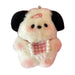 The Lacatang Shop Cute Plush Puppy Keychain features fluffy white fur, black ears, pink-blushed cheeks, a pink-checkered book, and tiny pink hairpin. With small black eyes and a subtle smile, it’s the perfect birthday gift for women and girls!.