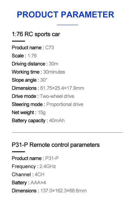 Turbo Racing 1:76 Scale RC Sport Car C72 C73 Table Game Racing Remote Control Mini Model Full Proportional RTR Kit Toys