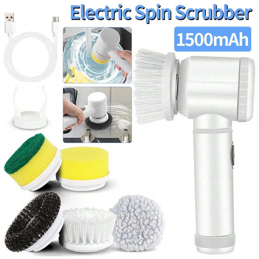 Electric Spin Scrubber Rechargeable with 5Pcs Brush Heads Home Electric Rotary Scrubber Bathtub Tile Professional Cleaning Brush Electric Spin Scrubber - Rechargeable Cleaning Brush  Lacatang Shop Lacatang Shop 